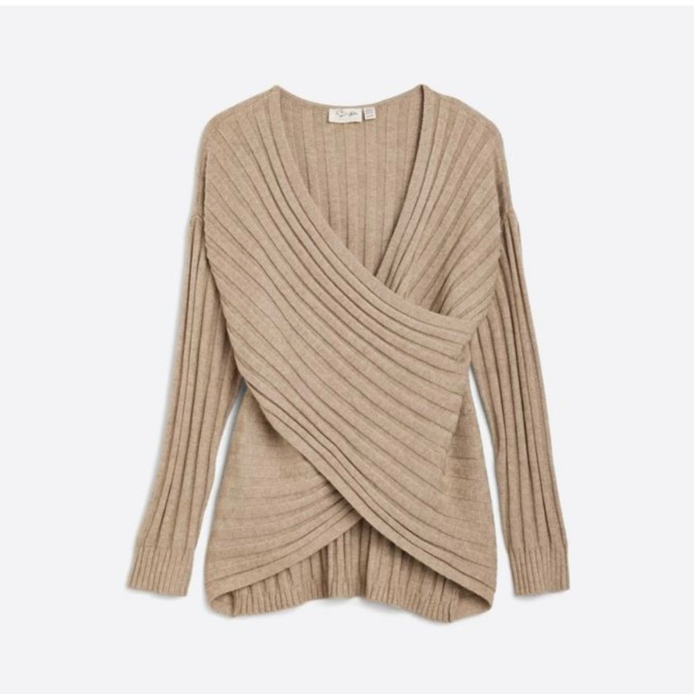 Women's Ribbed Wrap Sweater - Tan